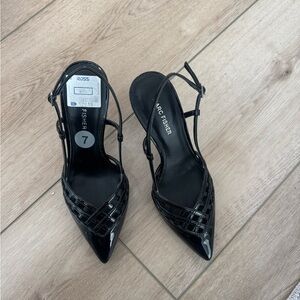 Marc Fisher Black Patent Pointed-Toe Slingback Pumps